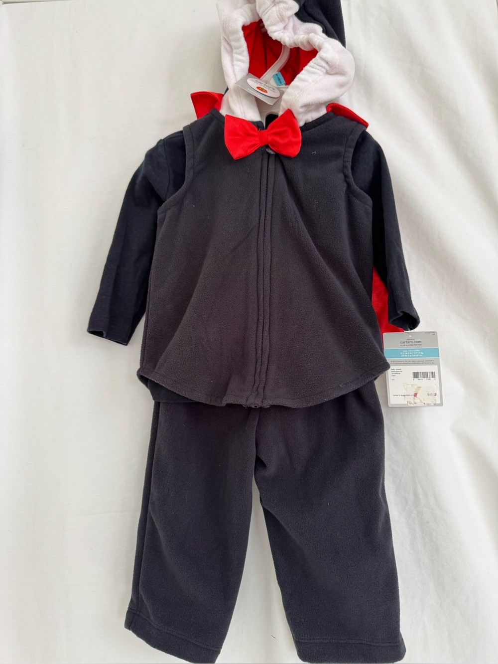CARTERS 3-Pc Black and Red Kids' Dracula Costume with Hood and Bow 3-6 months